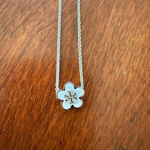 Tory Burch Silver and White Clover Necklace
